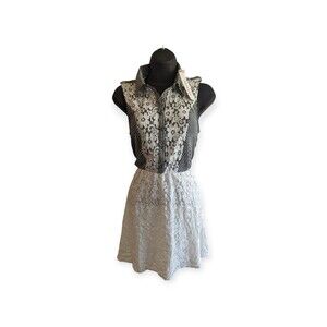 Naranka USA Women Gray/White Casual Dress S Collard W/ Button